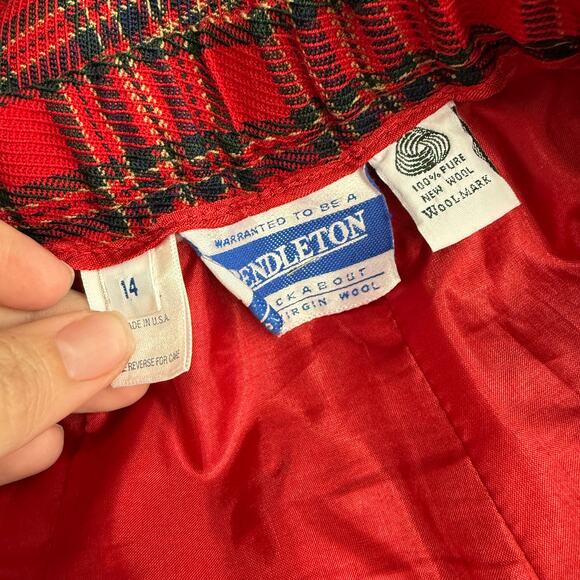 VTG 70s Pendleton Womens 100% Wool Tapered Pants Tartan Red Plaid Size 14 Lined - Picture 5 of 6